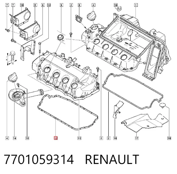 Uszczelka pokrywy zaworowej silnika 7701059314 Renault (RVI)
