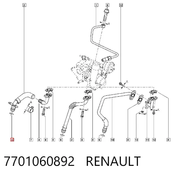 Uszczelka przewodu spływu oleju z turbiny 7701060892 Renault (RVI)