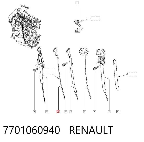 Bagnet poziomu oleju w silniku 7701060940 Renault (RVI)