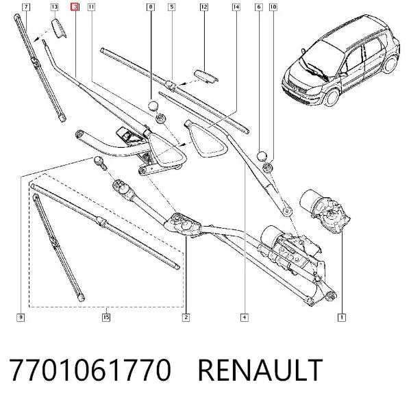Ramię wycieraczki szyby przedniej 7701061770 Renault (RVI)