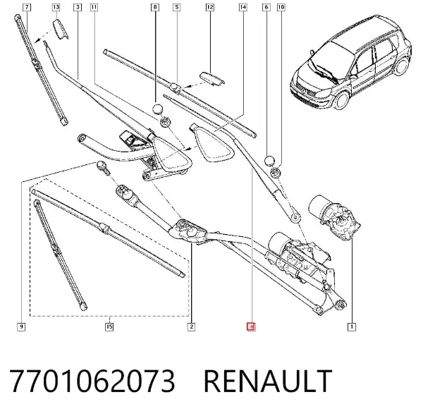Ramię wycieraczki szyby przedniej 7701062073 Renault (RVI)