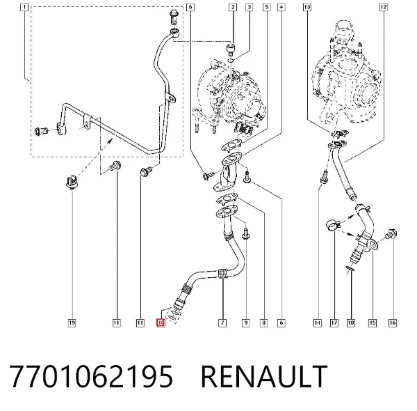 Uszczelka przewodu spływu oleju z turbiny 7701062195 Renault (RVI)
