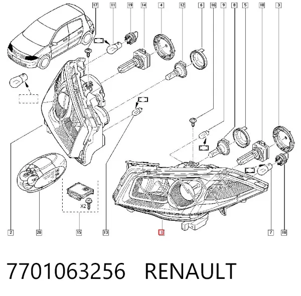 Reflektor lewy 7701063256 Renault (RVI)