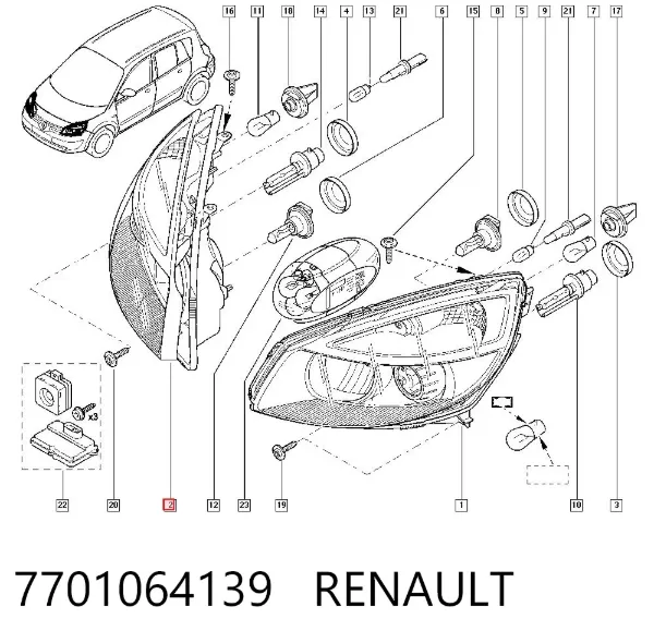Reflektor prawy 7701064139 Renault (RVI)