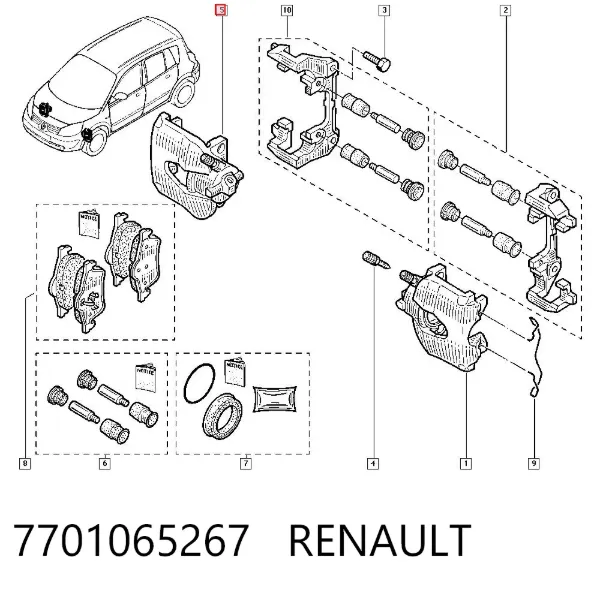 Zacisk hamulcowy przedni prawy 7701065267 Renault (RVI)