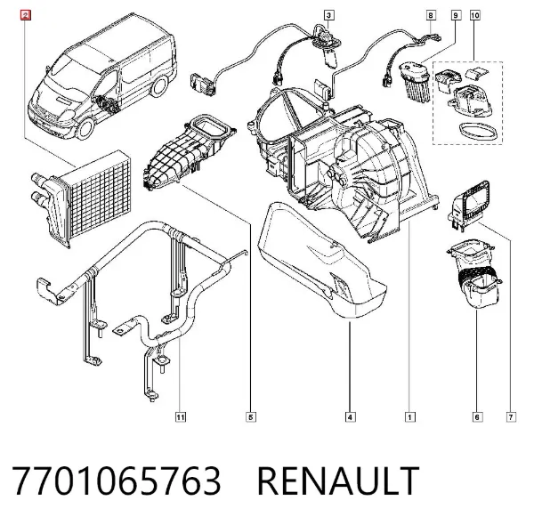 Chłodnica nagrzewnicy (ogrzewacza) 7701065763 Renault (RVI)