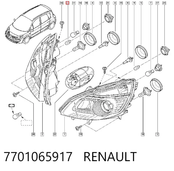 Żarówka lampy pozycyjnej przedniej 7701065917 Renault (RVI)