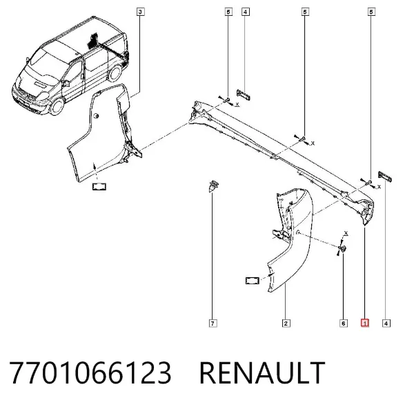 Zderzak tylny 7701066123 Renault (RVI)