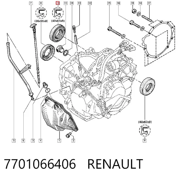 Uszczelniacz półosi prawej mostu przedniego 7701066406 Renault (RVI)