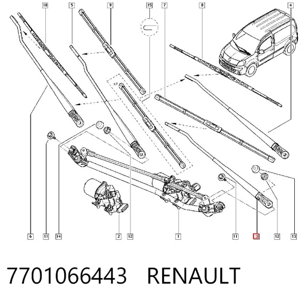 Ramię wycieraczki szyby przedniej 7701066443 Renault (RVI)