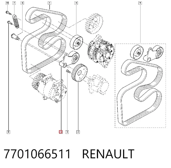 Napinacz paska napędowego 7701066511 Renault (RVI)