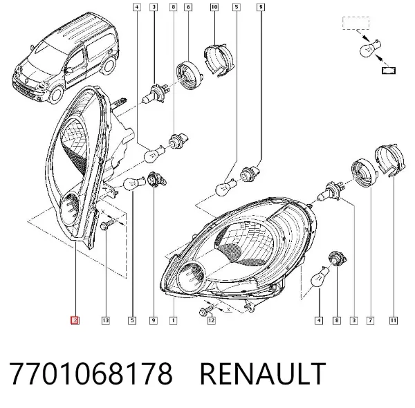 Reflektor prawy 7701068178 Renault (RVI)