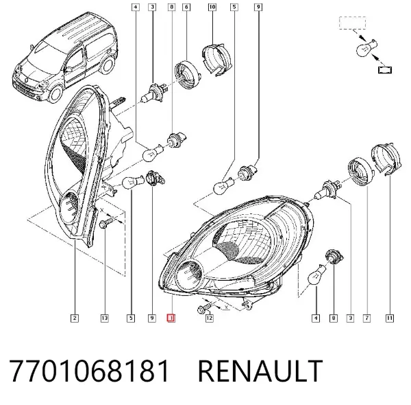 Reflektor lewy 7701068181 Renault (RVI)