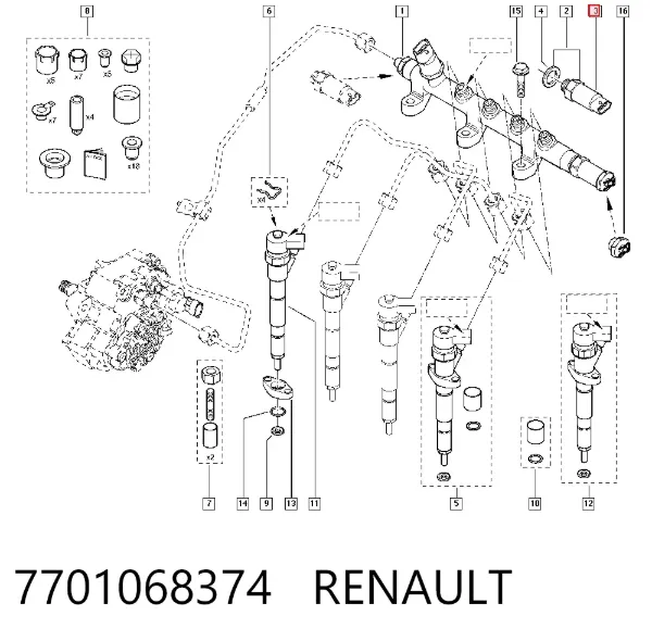 Regulator ciśnienia paliwa w listwie paliwowej 7701068374 Renault (RVI)