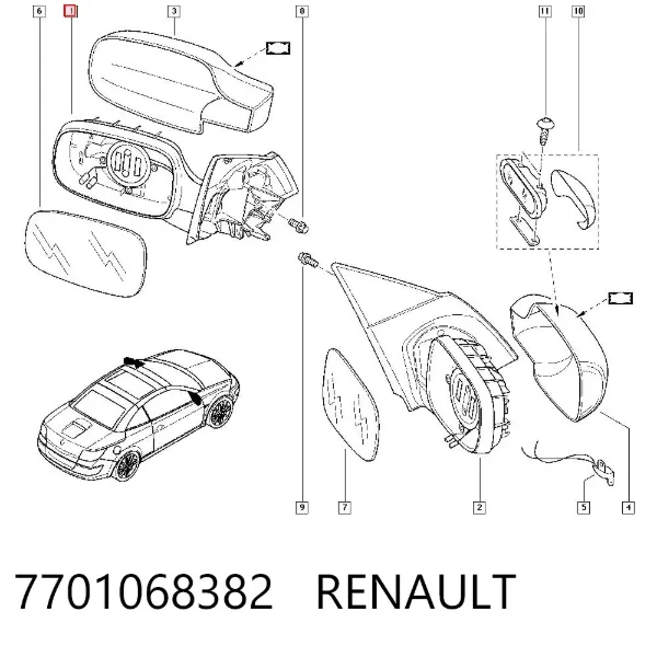 Lusterko wsteczne lewe 7701068382 Renault (RVI)
