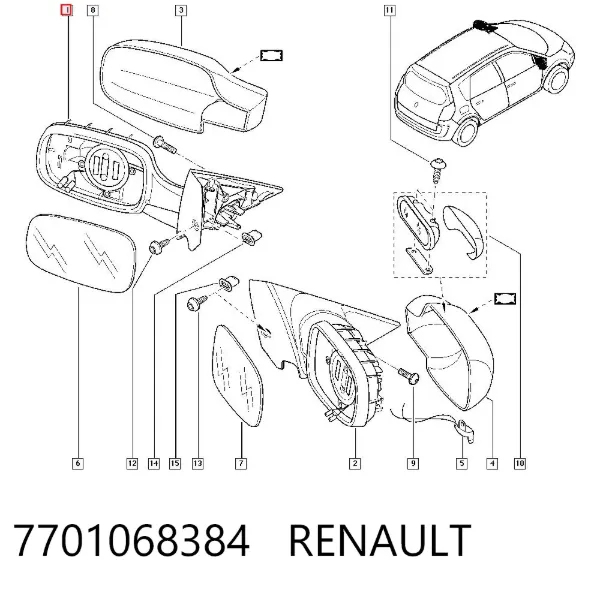 Lusterko wsteczne lewe 7701068384 Renault (RVI)