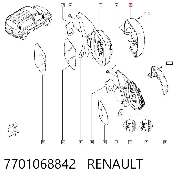 Nakładka (pokrywa) lusterka wstecznego prawa 7701068842 Renault (RVI)
