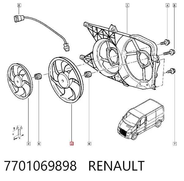 Wentylator elektryczny układu chłodzenia kompletny (silnik+wirnik) 7701069898 Renault (RVI)