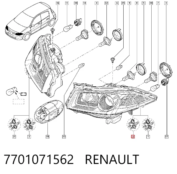 Reflektor lewy 7701071562 Renault (RVI)
