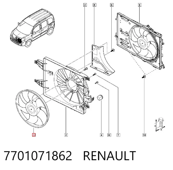 Wentylator elektryczny układu chłodzenia kompletny (silnik+wirnik) 7701071862 Renault (RVI)