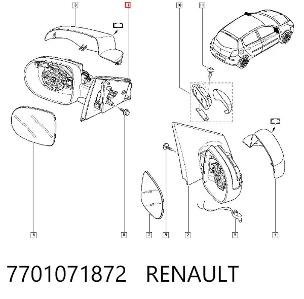 Lusterko wsteczne lewe 7701071872 Renault (RVI)