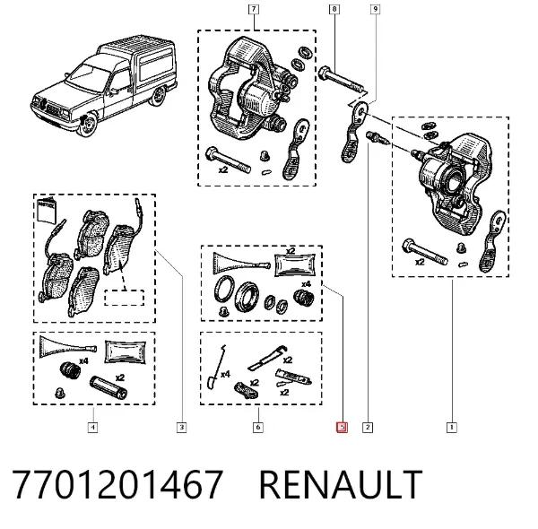 Zestaw naprawczy zacisku hamulcowego przedniego 7701201467 Renault (RVI)