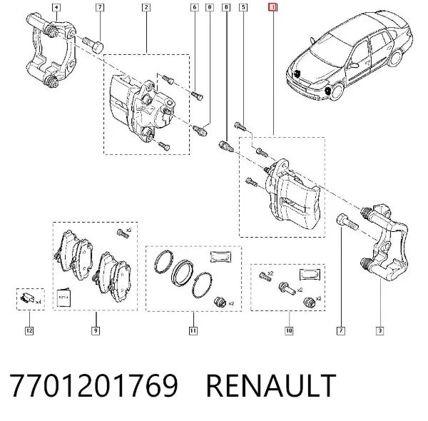 Zacisk hamulcowy przedni lewy 7701201769 Renault (RVI)