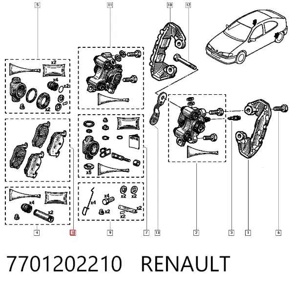 Okładziny (klocki) do hamulców tarczowych tylne 7701202210 Renault (RVI)