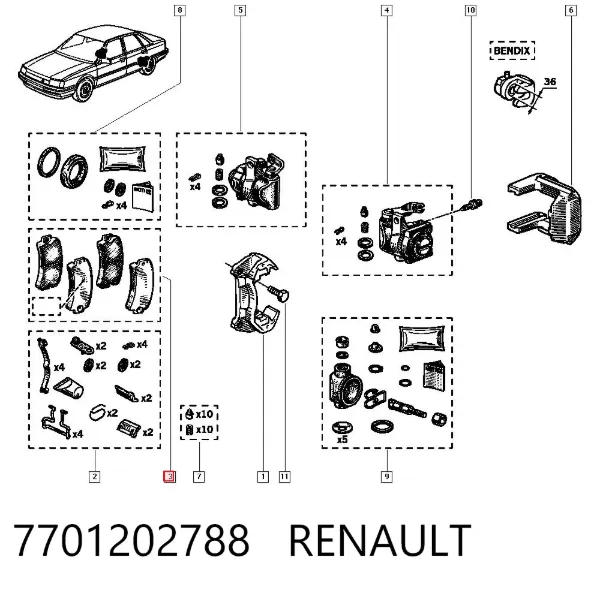 Okładziny (klocki) do hamulców tarczowych tylne 7701202788 Renault (RVI)