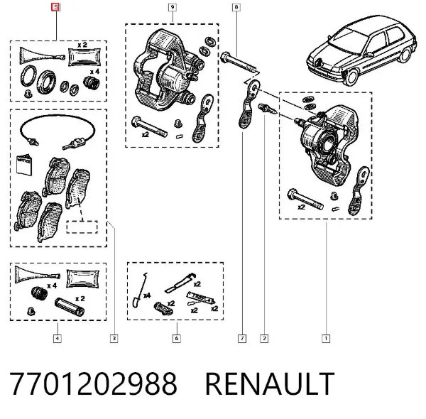 Zestaw naprawczy zacisku hamulcowego przedniego 7701202988 Renault (RVI)