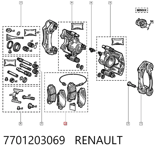 Klocki hamulcowe przednie tarczowe 7701203069 Renault (RVI)