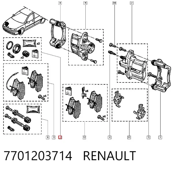 Zestaw naprawczy zacisku hamulcowego przedniego 7701203714 Renault (RVI)
