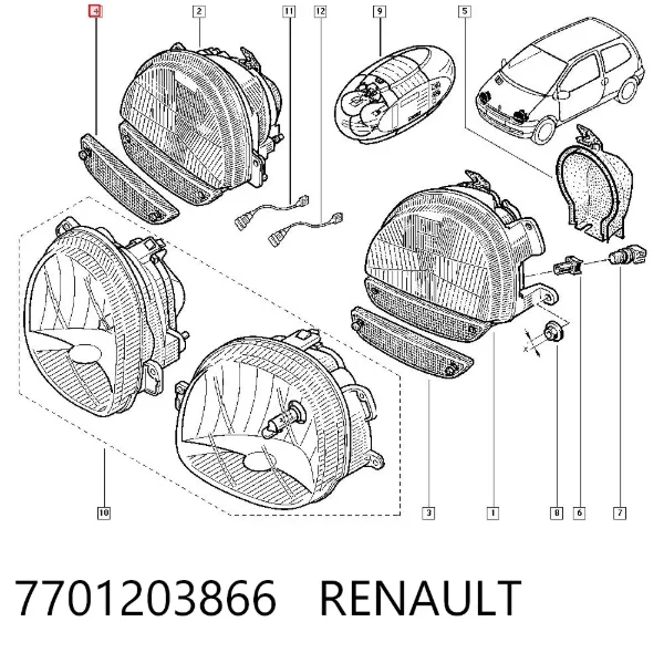 Kierunkowskaz prawy 7701203866 Renault (RVI)