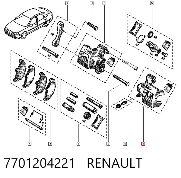 Zacisk hamulcowy tylny lewy 7701204221 Renault (RVI)