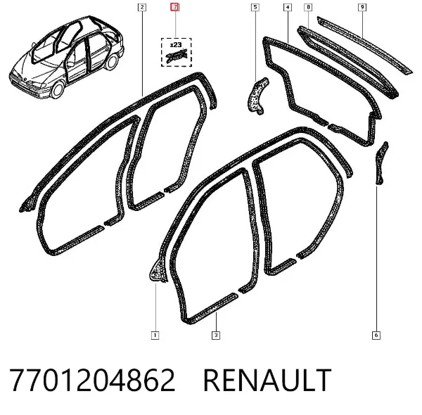 Klips uszczelniacza drzwi 7701204862 Renault (RVI)
