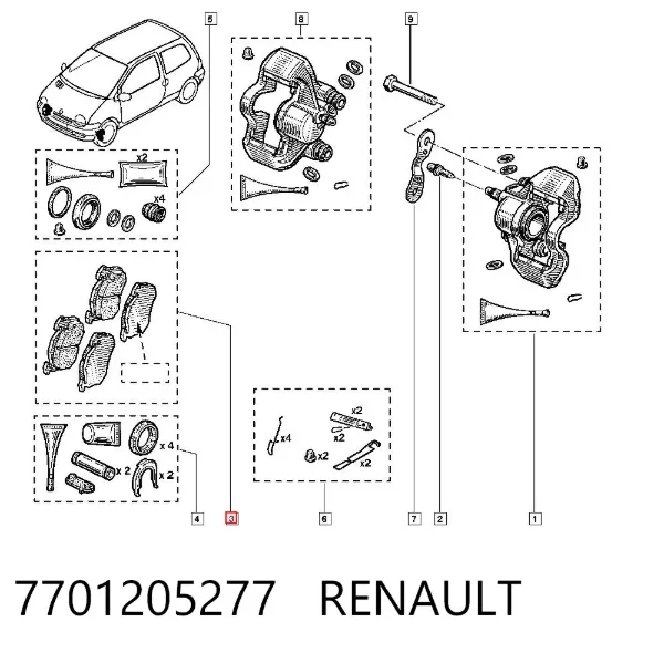 Klocki hamulcowe przednie tarczowe 7701205277 Renault (RVI)