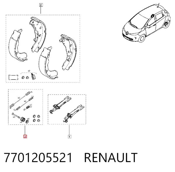 Zestaw montażowy szczęk hamulcowych tylnych 7701205521 Renault (RVI)