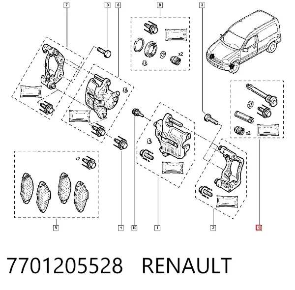 Zestaw naprawczy zacisku hamulcowego przedniego 7701205528 Renault (RVI)