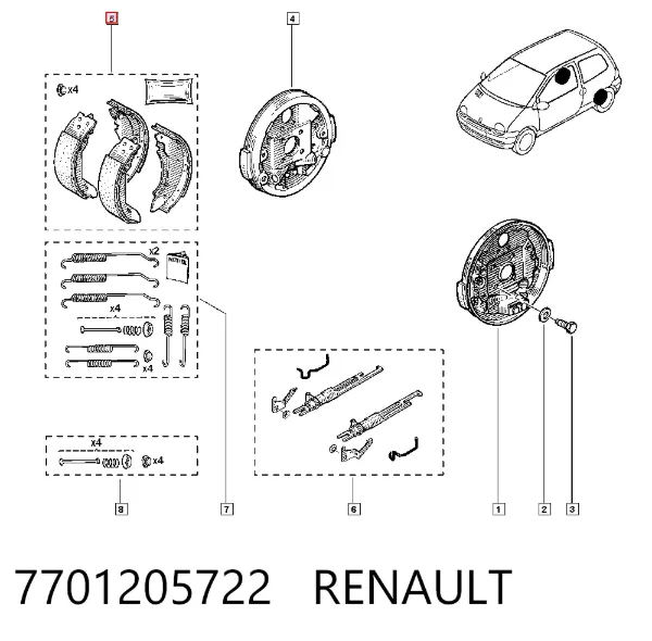 Klocki hamulcowe tylne bębnowe 7701205722 Renault (RVI)
