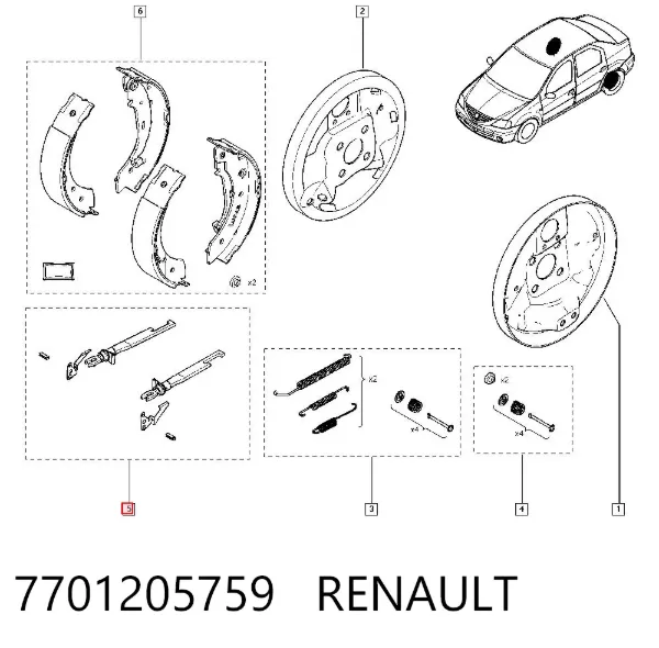 Samoregulator szczęk hamulcowych (zestaw naprawczy) 7701205759 Renault (RVI)