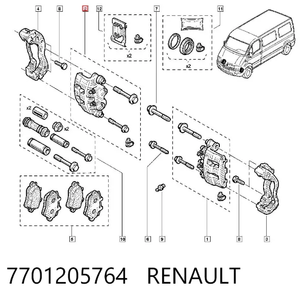 Zacisk hamulcowy przedni prawy 7701205764 Renault (RVI)