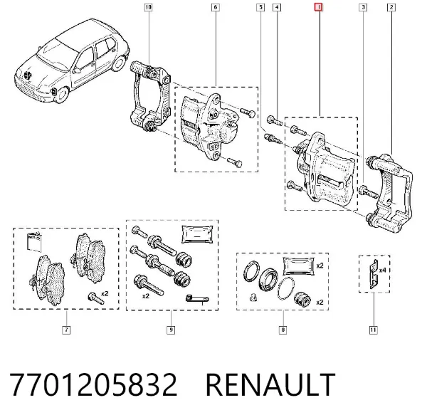 Zacisk hamulcowy przedni lewy 7701205832 Renault (RVI)
