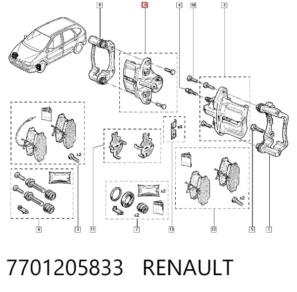 Zacisk hamulcowy przedni prawy 7701205833 Renault (RVI)