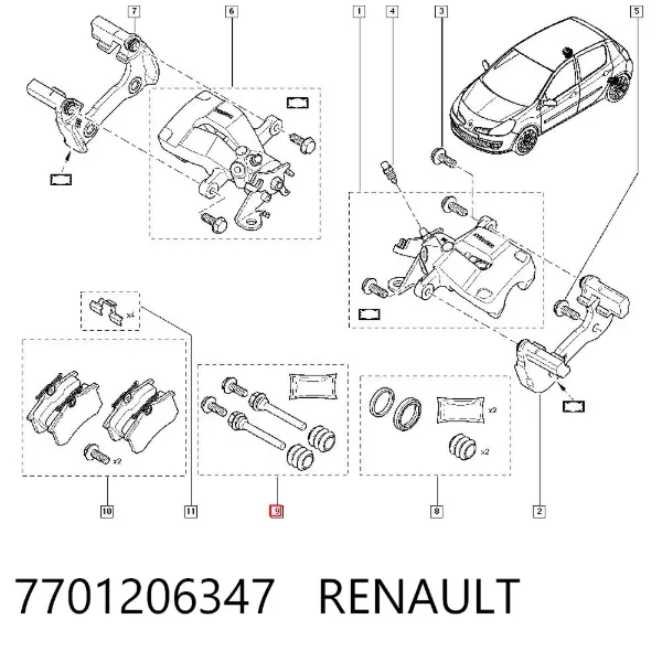 Zestaw naprawczy zacisku hamulcowego tylnego 7701206347 Renault (RVI)