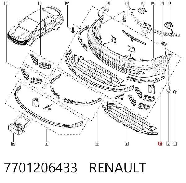 Zderzak przedni 7701206433 Renault (RVI)