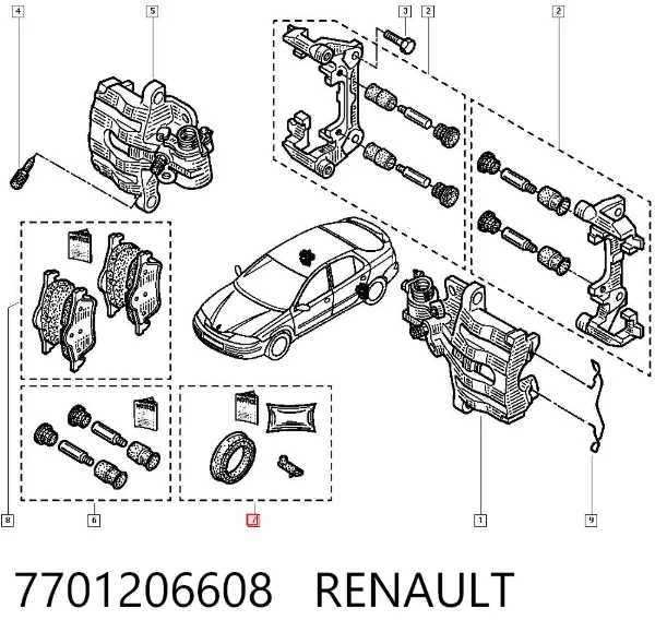 Zestaw naprawczy zacisku hamulcowego tylnego 7701206608 Renault (RVI)