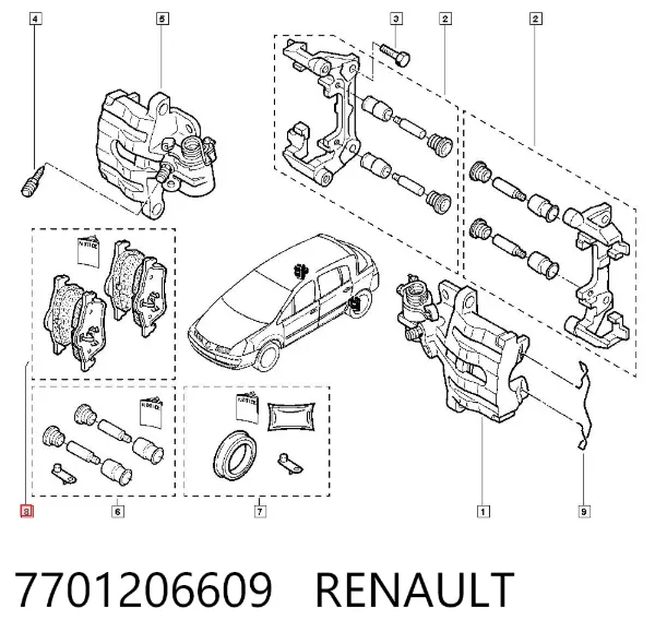 Okładziny (klocki) do hamulców tarczowych tylne 7701206609 Renault (RVI)