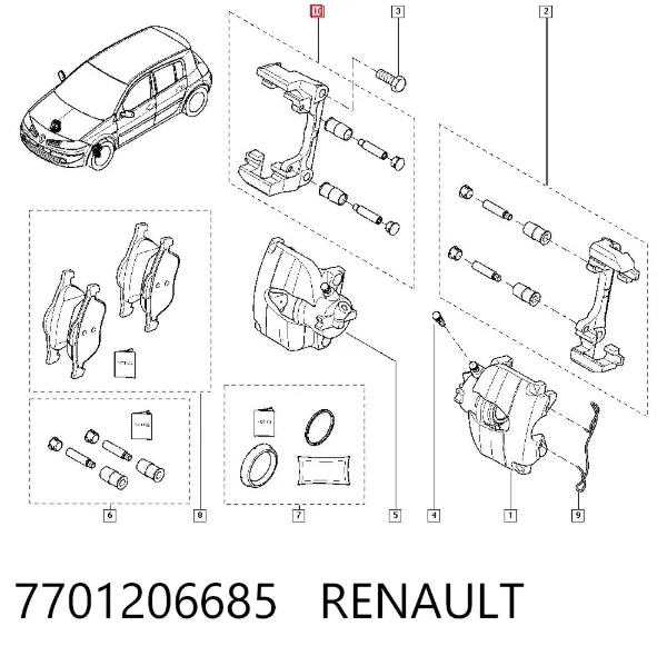 Zestaw naprawczy zacisku hamulcowego przedniego 7701206685 Renault (RVI)