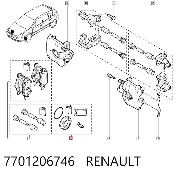 Zestaw naprawczy zacisku hamulcowego przedniego 7701206746 Renault (RVI)