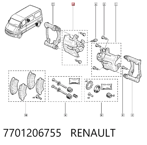Zacisk hamulcowy tylny prawy 7701206755 Renault (RVI)